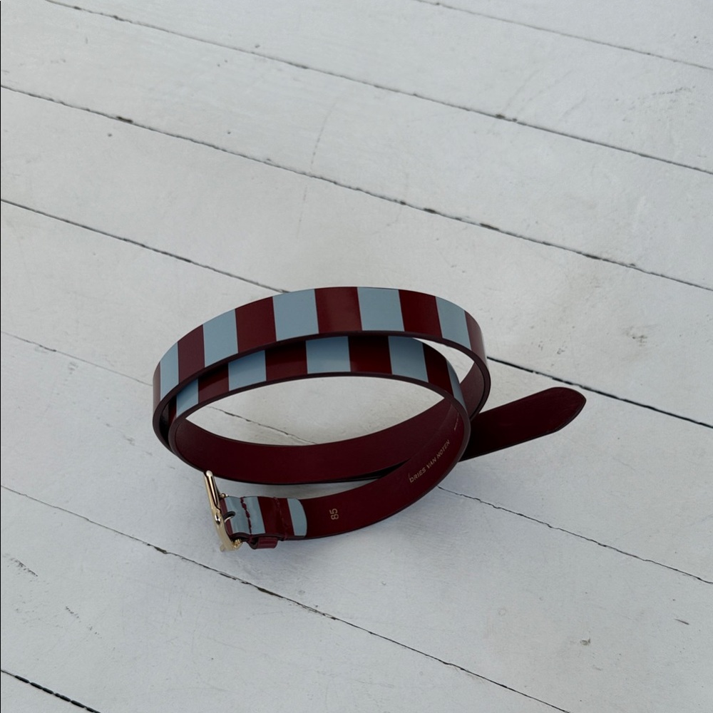 Dries Van Noten Red and Light Blue Striped Belt
